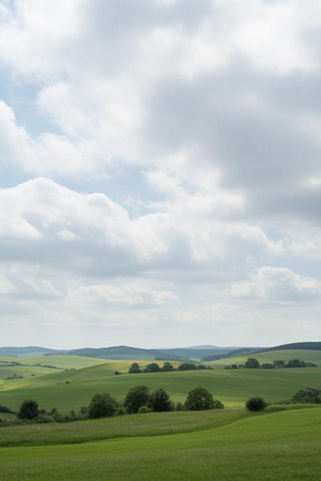 Weiche Wolkenfelder über einer grünen Landschaft in der Südsteiermark an einem windigen Tag
