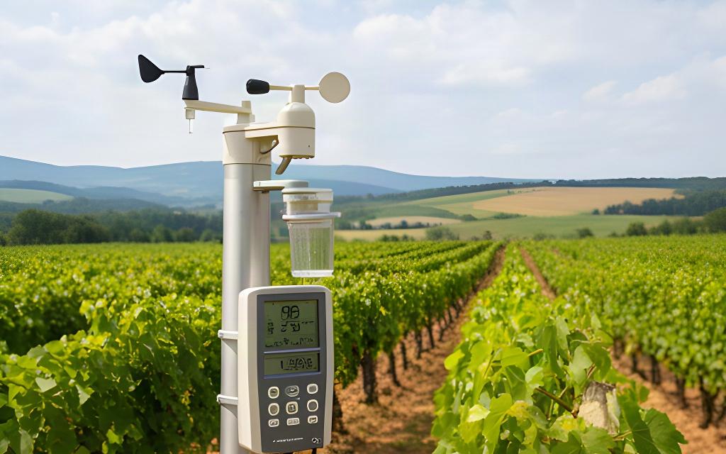 Wetterstation misst neben einem steirischen Weingarten Wind und Niederschlag