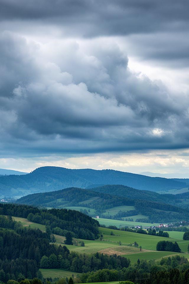 Dichte Wolken ziehen über Deutschlandsberg und die grünen Hügel der Weststeiermark